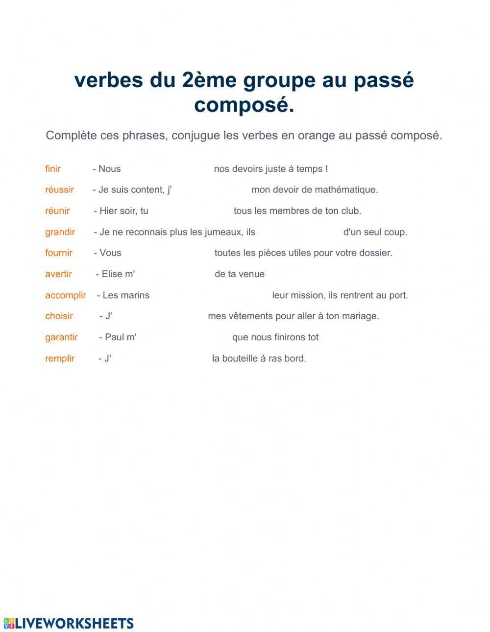 Verbes du 2ème G au Passé composé