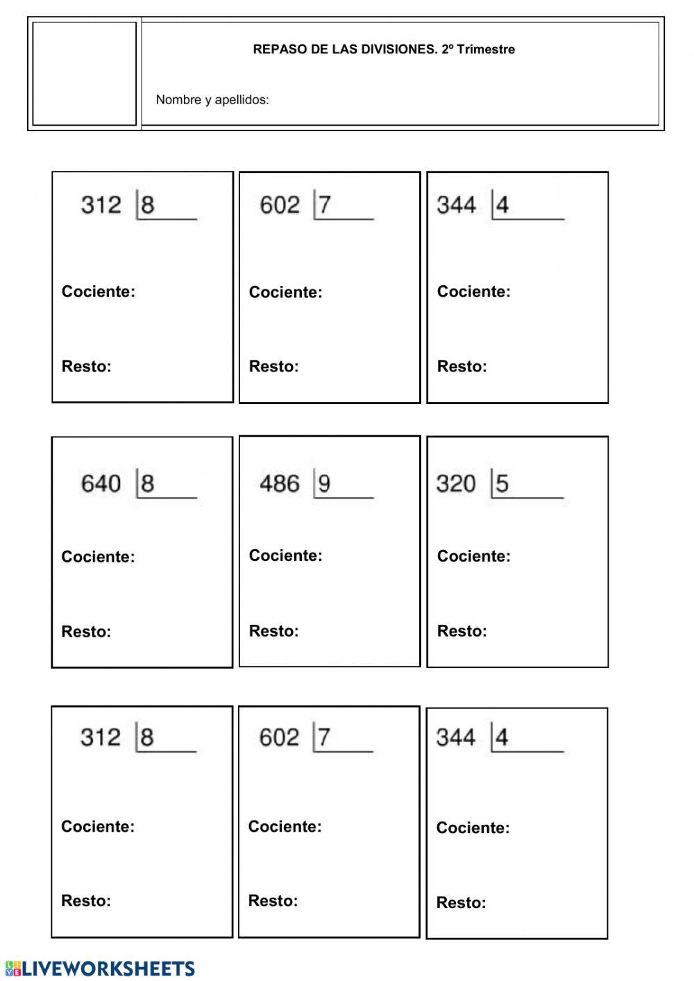 Divisiones por 1 cifra