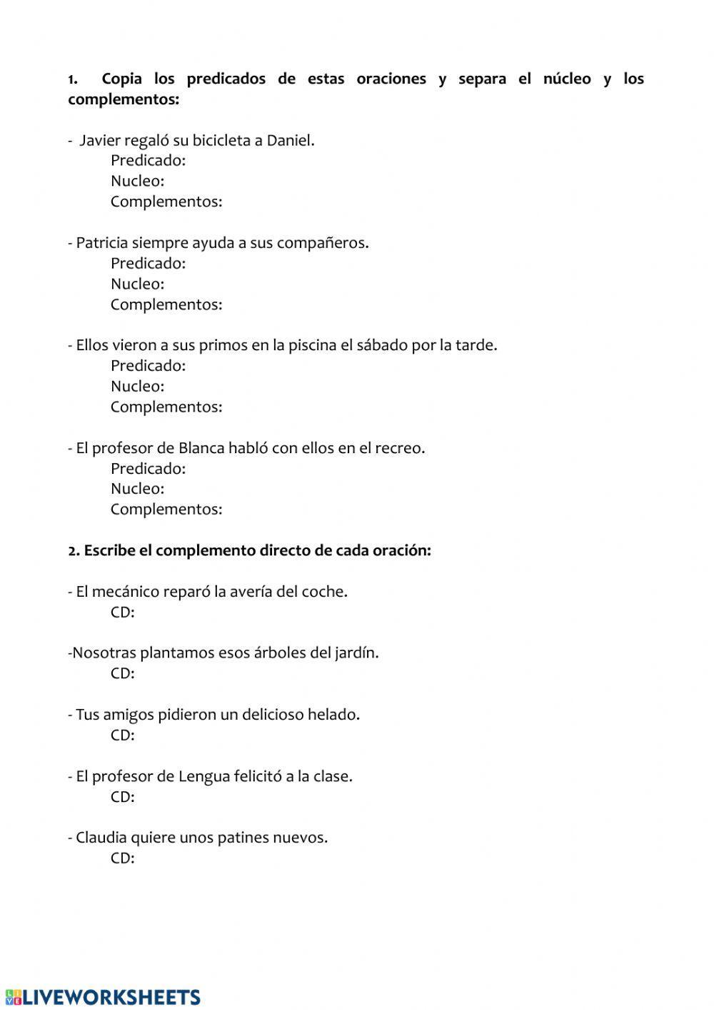 Predicado verbal y complementos