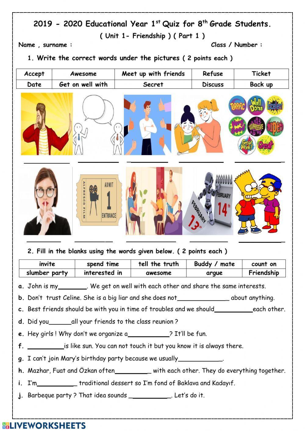 Friendship worksheet