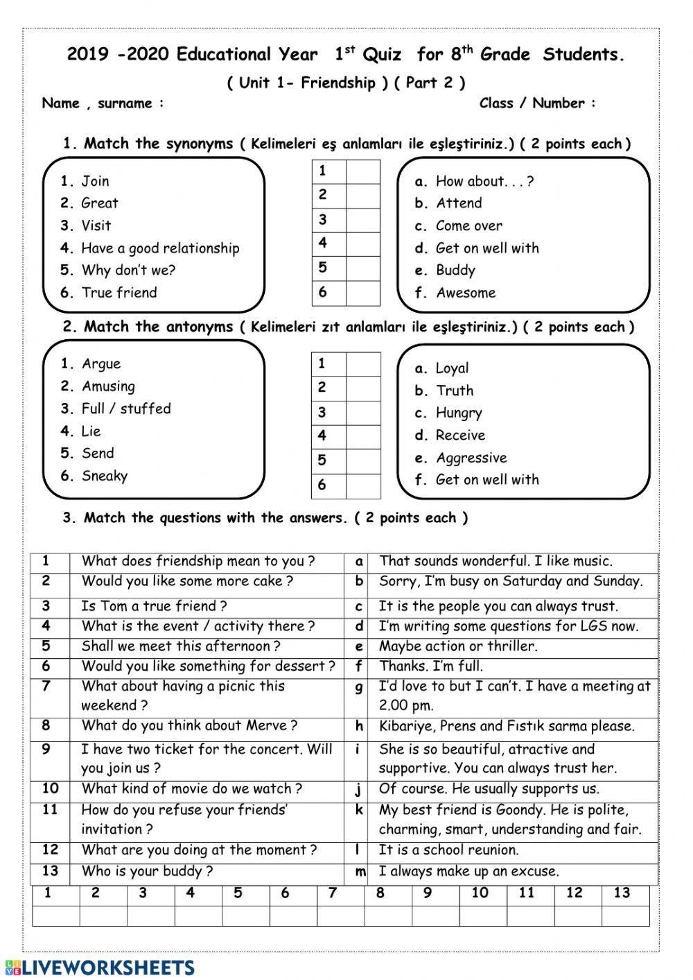 Friendship worksheet