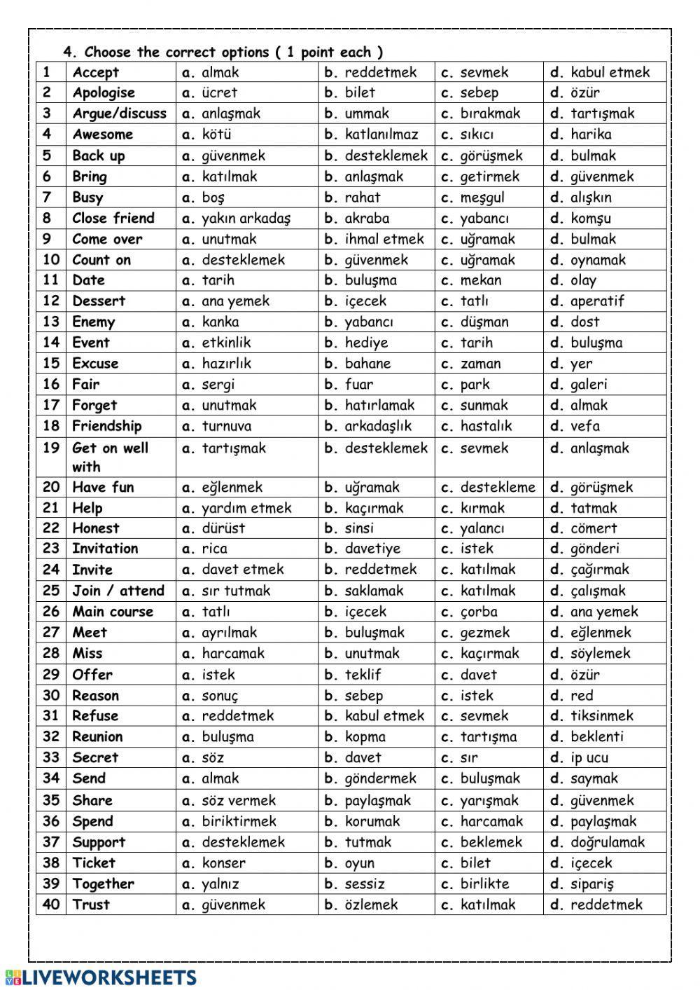Friendship worksheet