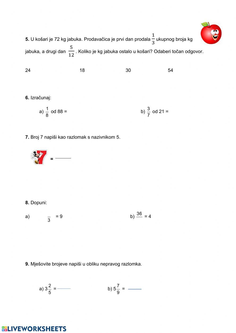 Razlomci-ponavljanje gradiva