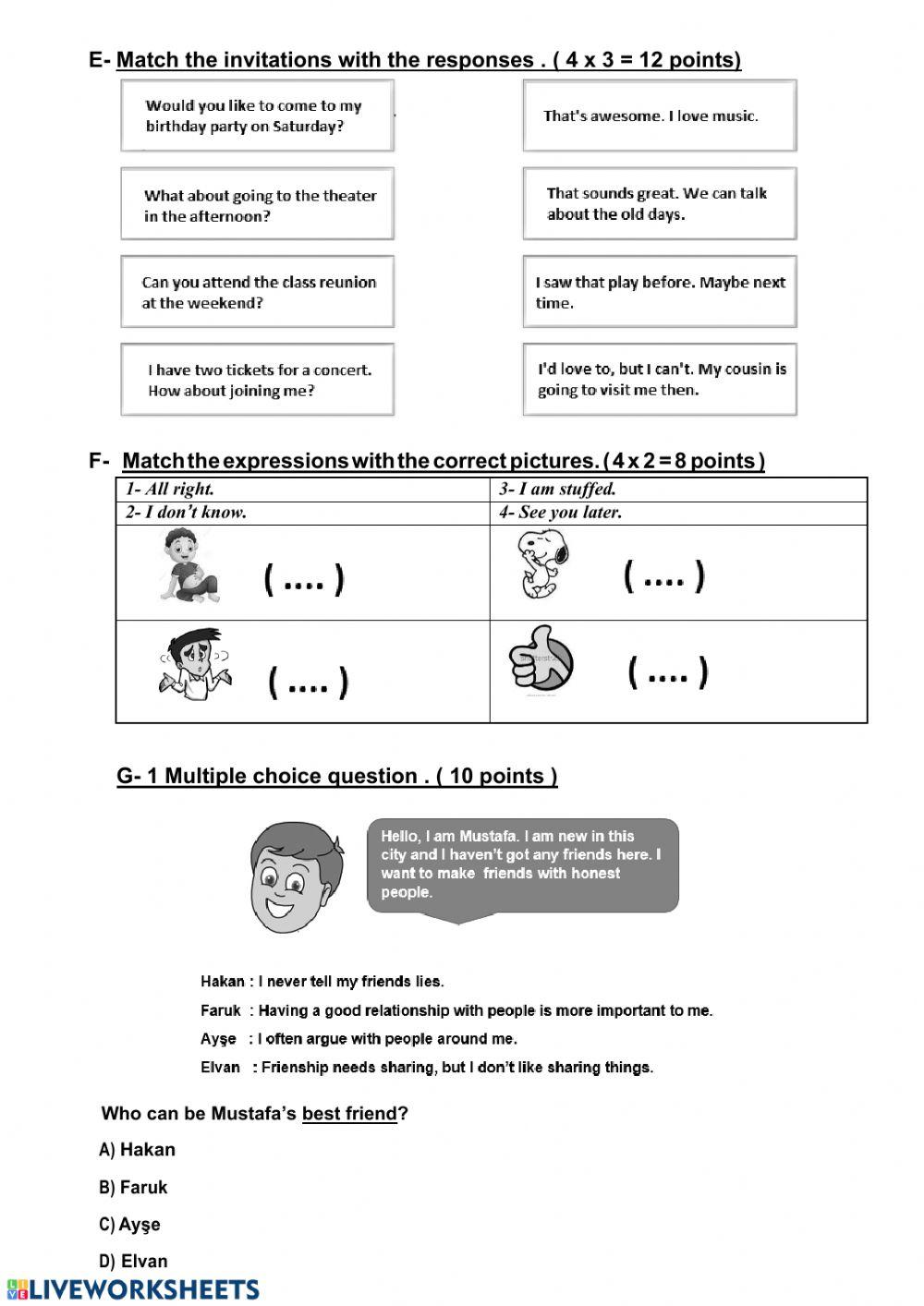 Friendship vocabulary worksheet