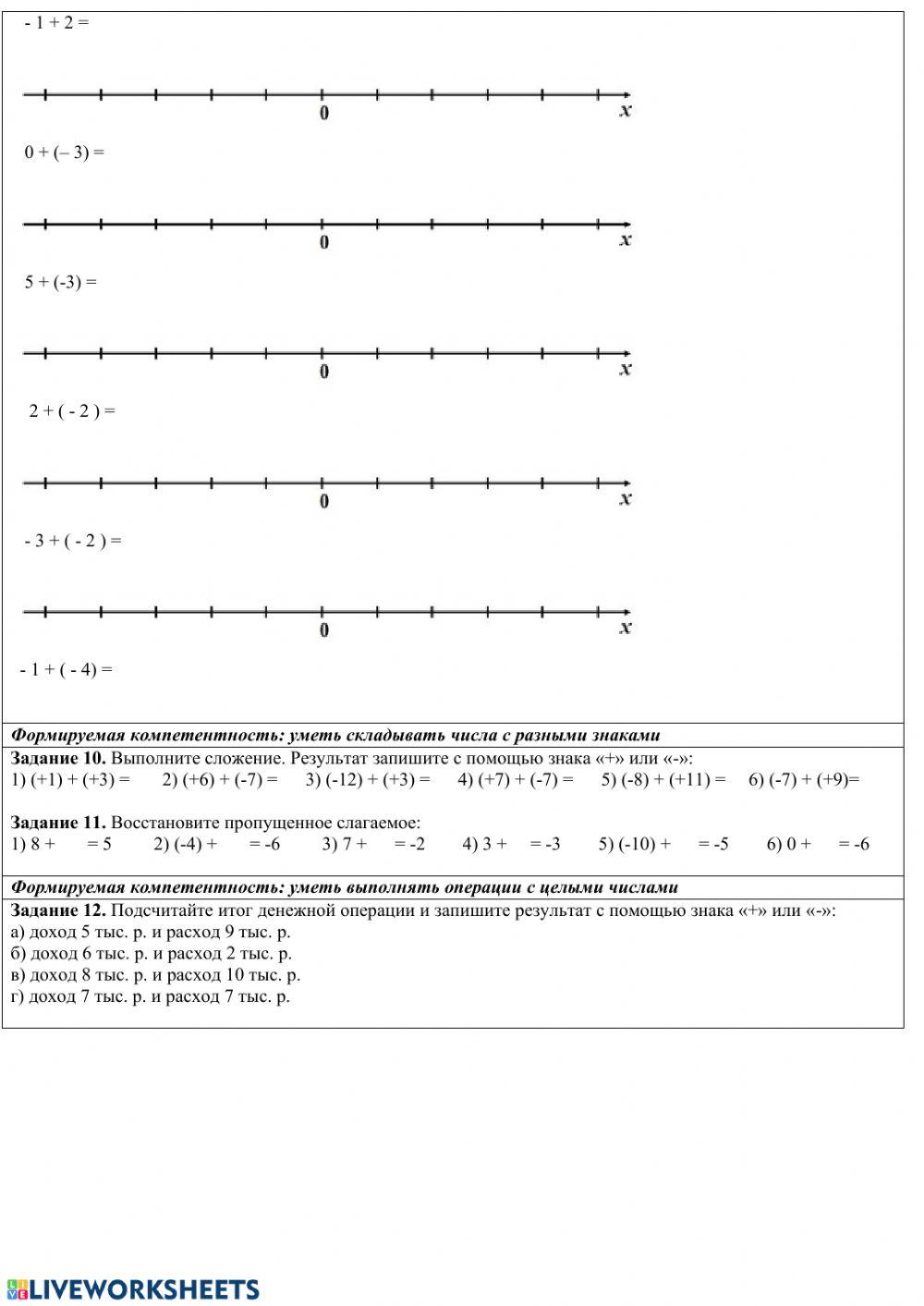 Сложение целых чисел