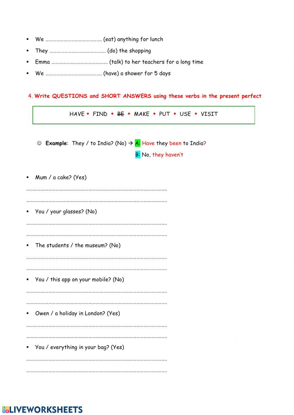 PRESENT PERFECT SIMPLE all forms exercises online exercise for | Live ...
