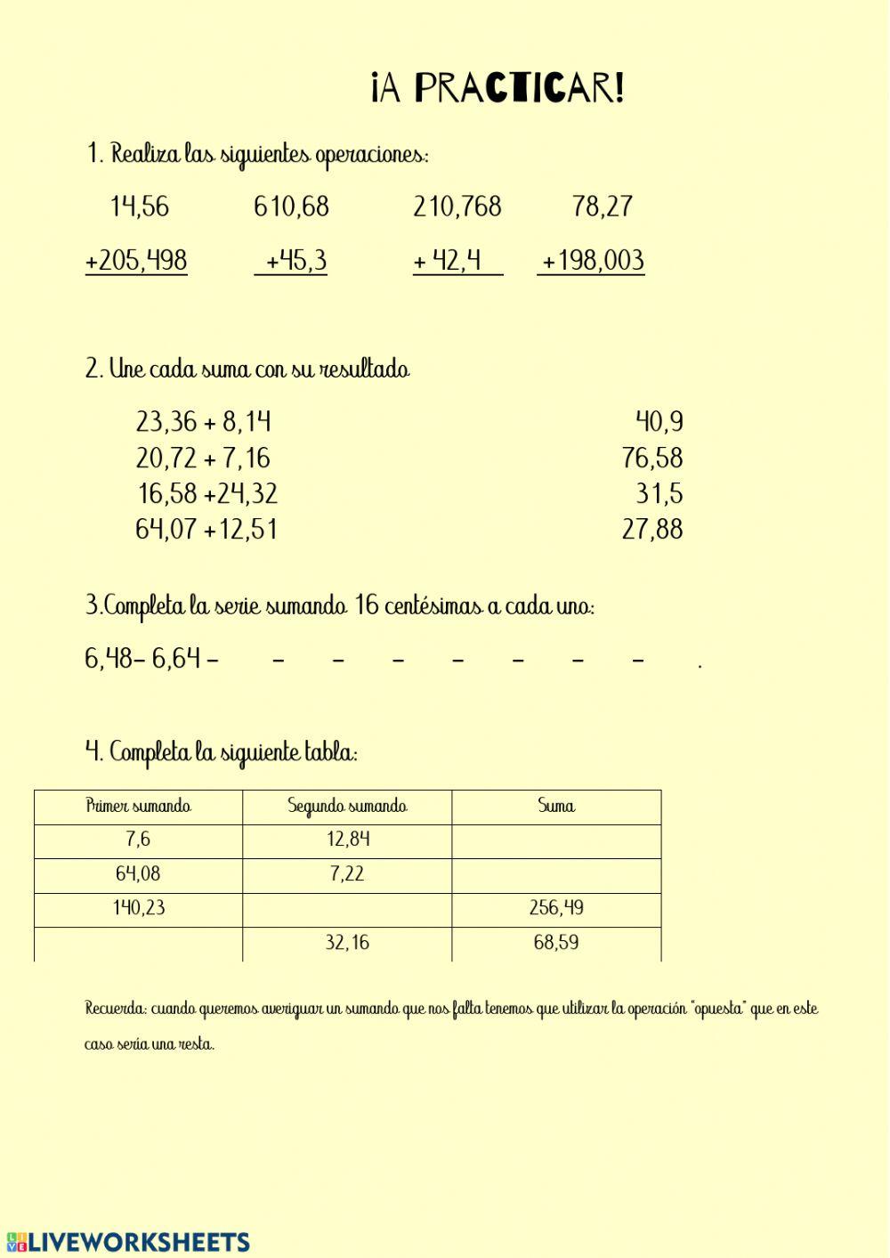 Operaciones con decimales