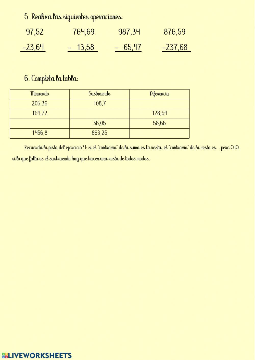 Operaciones con decimales
