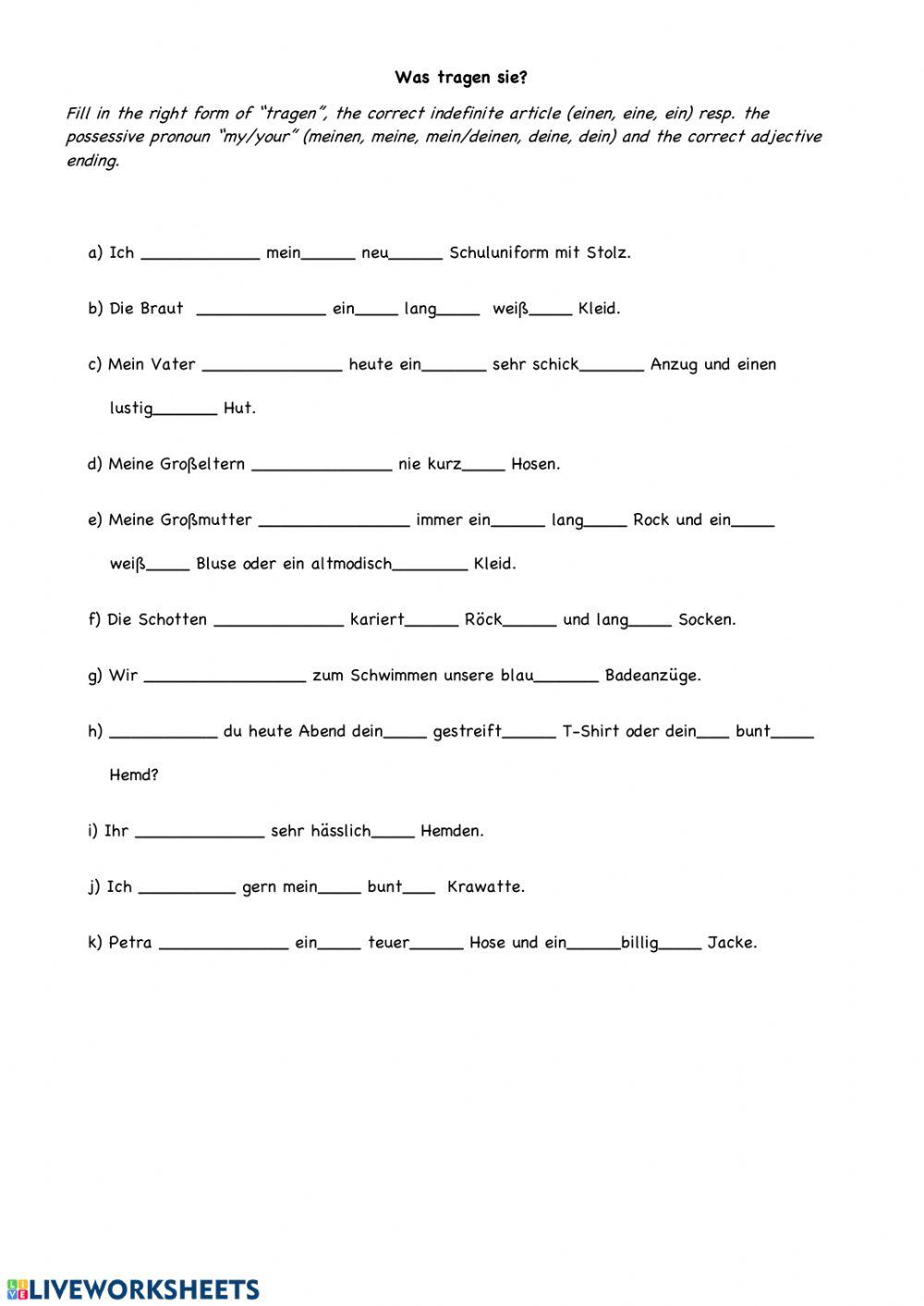 Clothes adjective endings