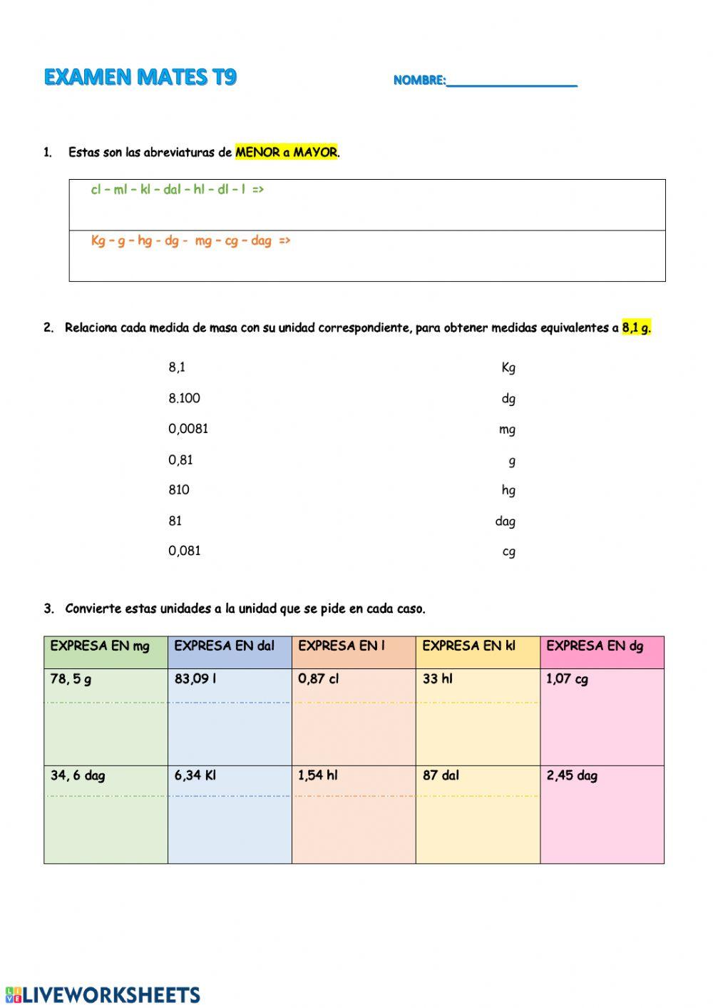Unidades de masa y capacidad
