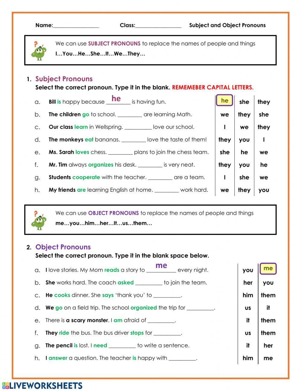 Subject and Object Pronouns Subject and Object Pronouns