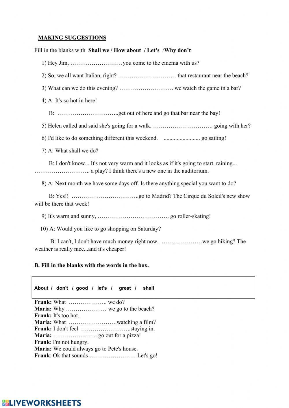 Making suggestions Making suggestions