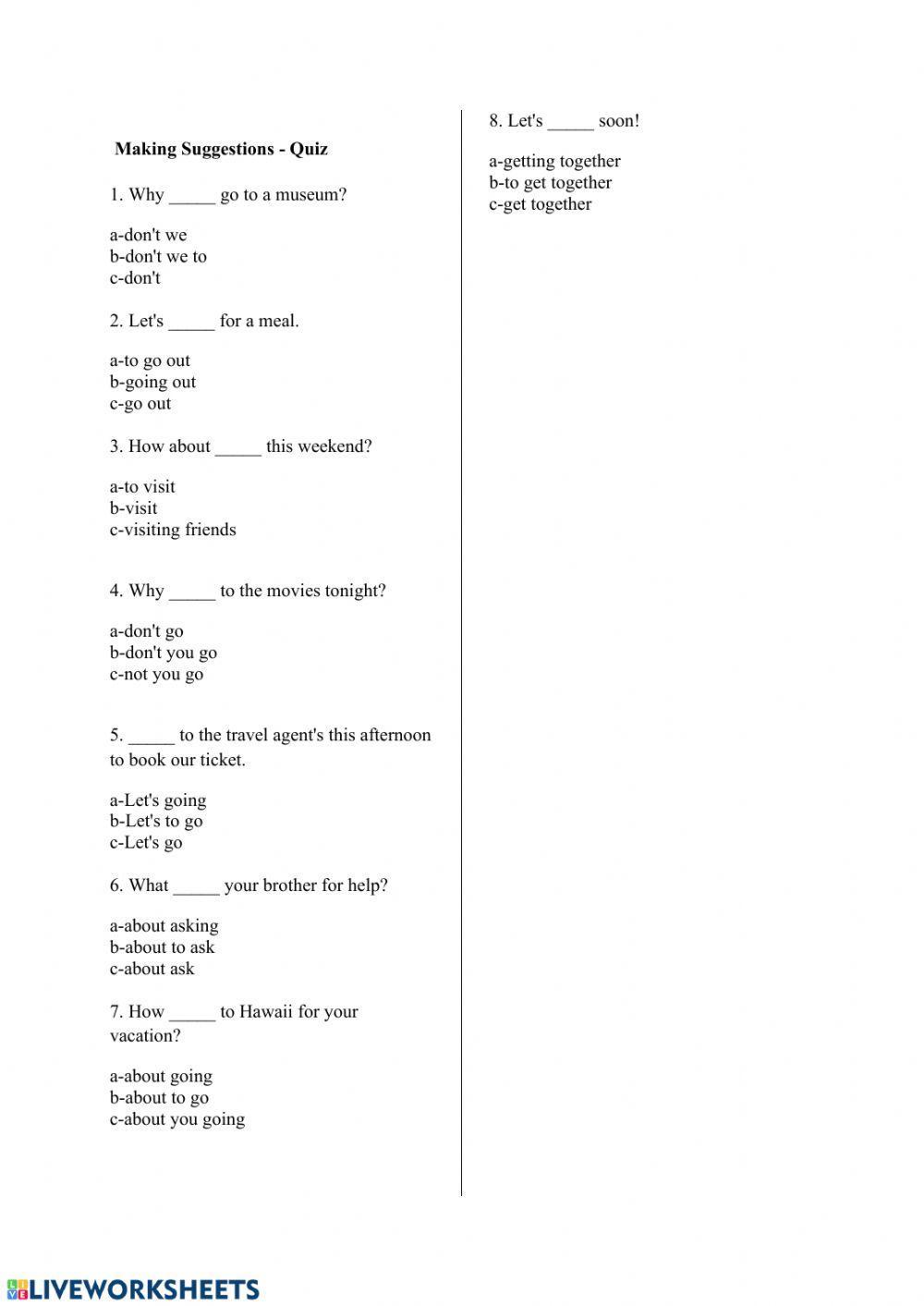 Making suggestions Making suggestions