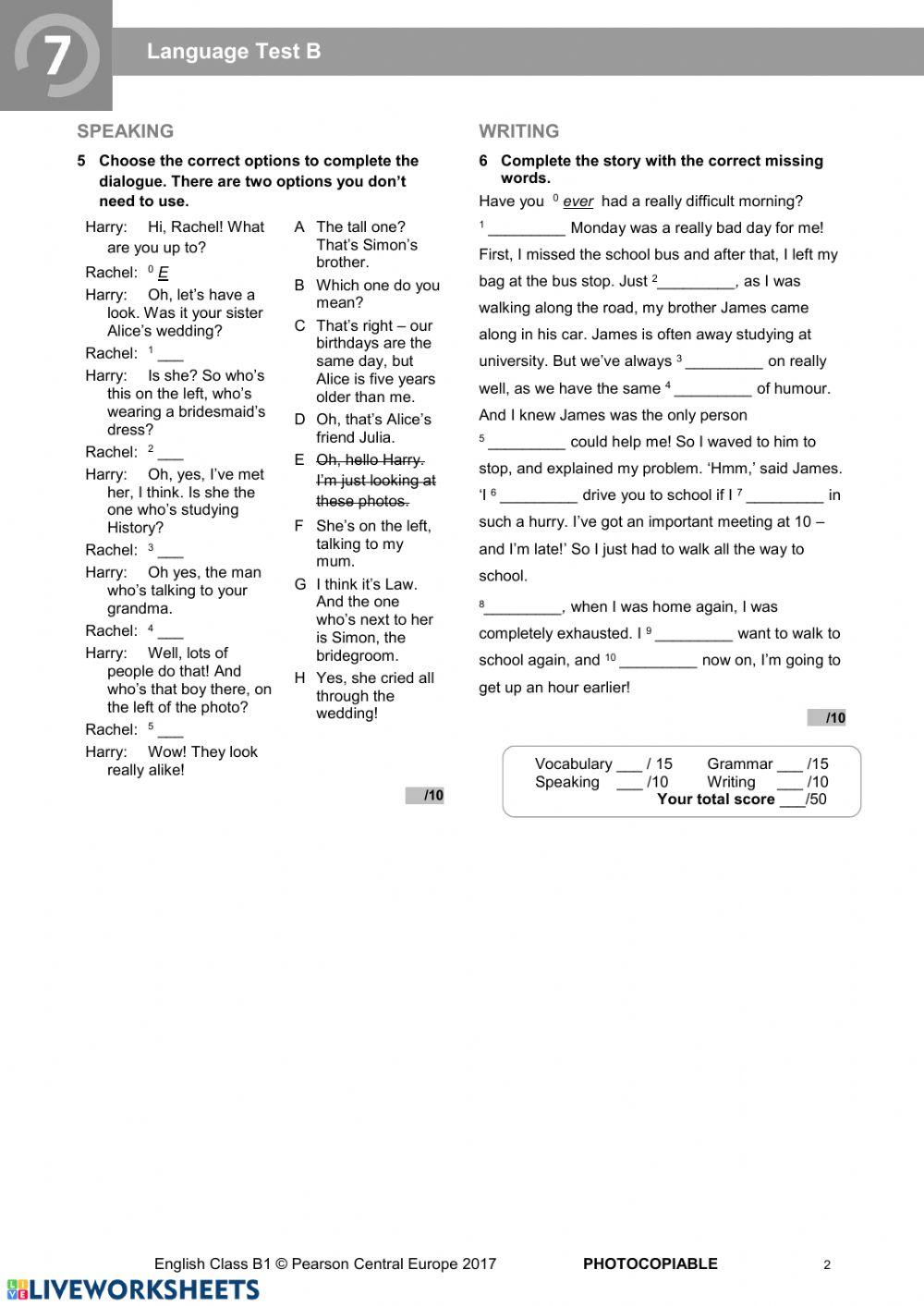 EnglishClass B1 UNIT 7 TEST 