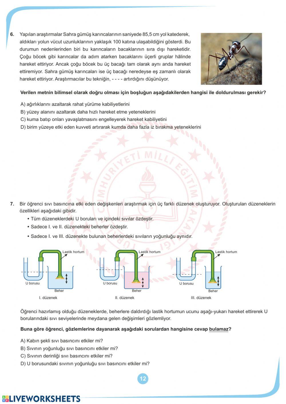 Mart ayi örnek sorular fen bi̇li̇mleri̇