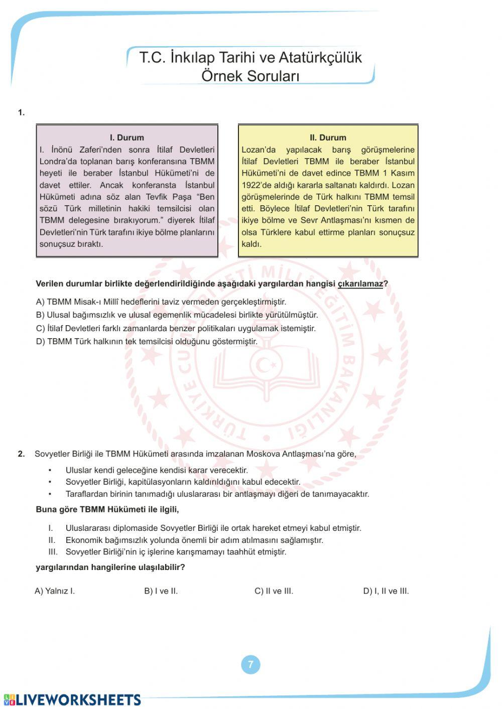 Mart ayi örnek sorular türkçe