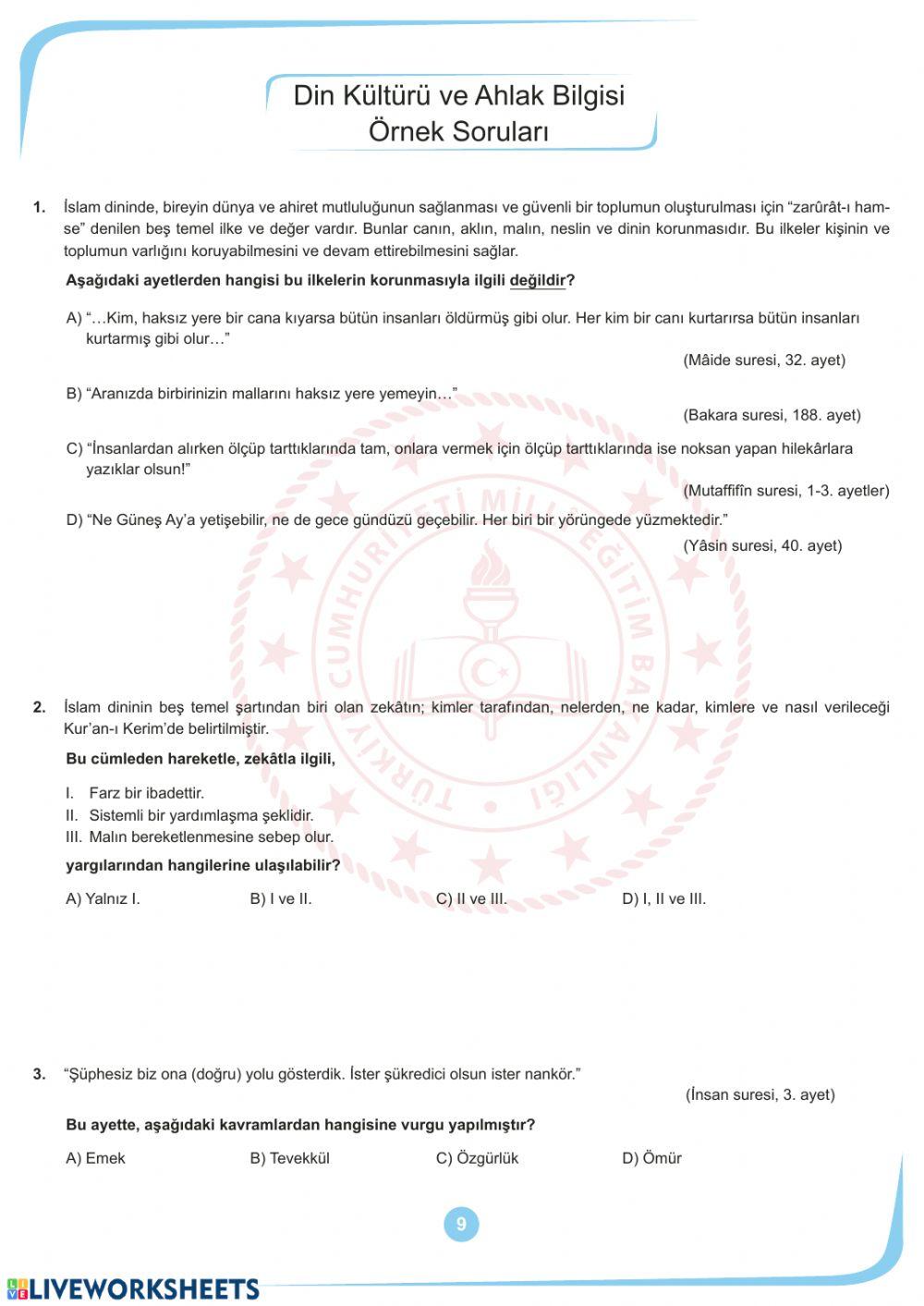 Mart ayi örnek sorular türkçe