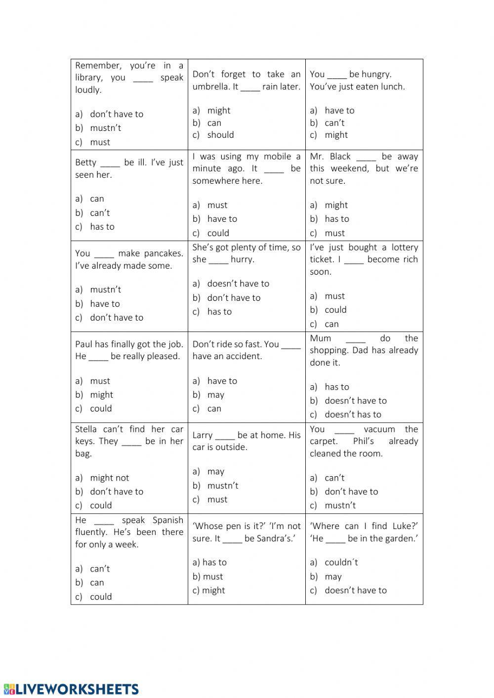 Modal Verbs | Free Interactive Worksheets | 74867, image size:1000x1413