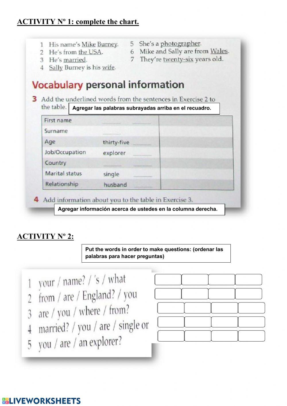 Personal Information exercise for Adultos 2º beginner | Live Worksheets