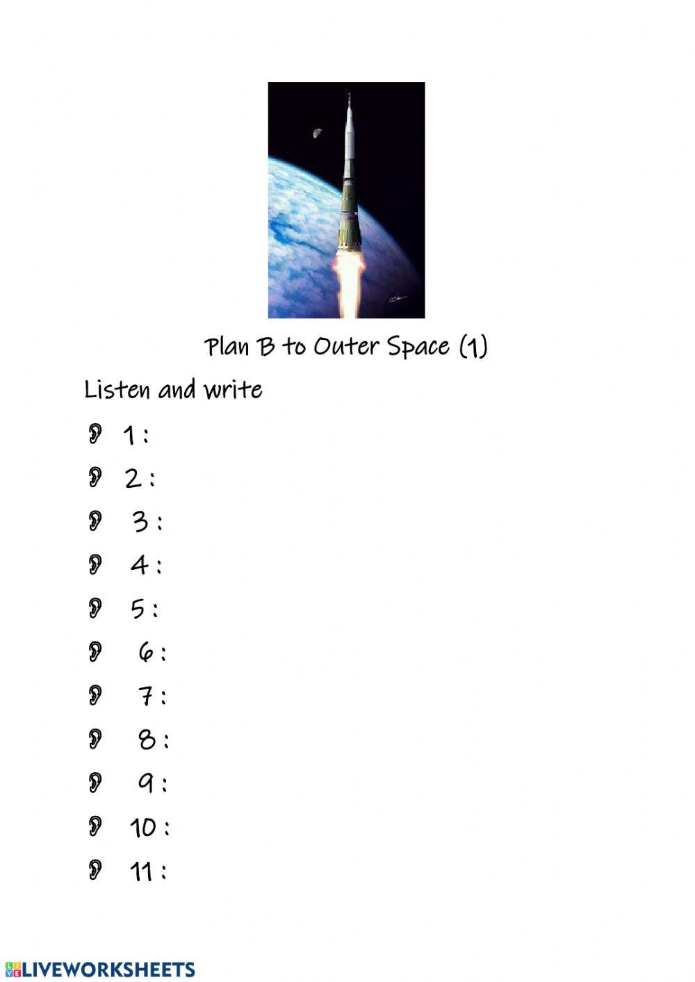 Plan B to Outer Space - vocabulary