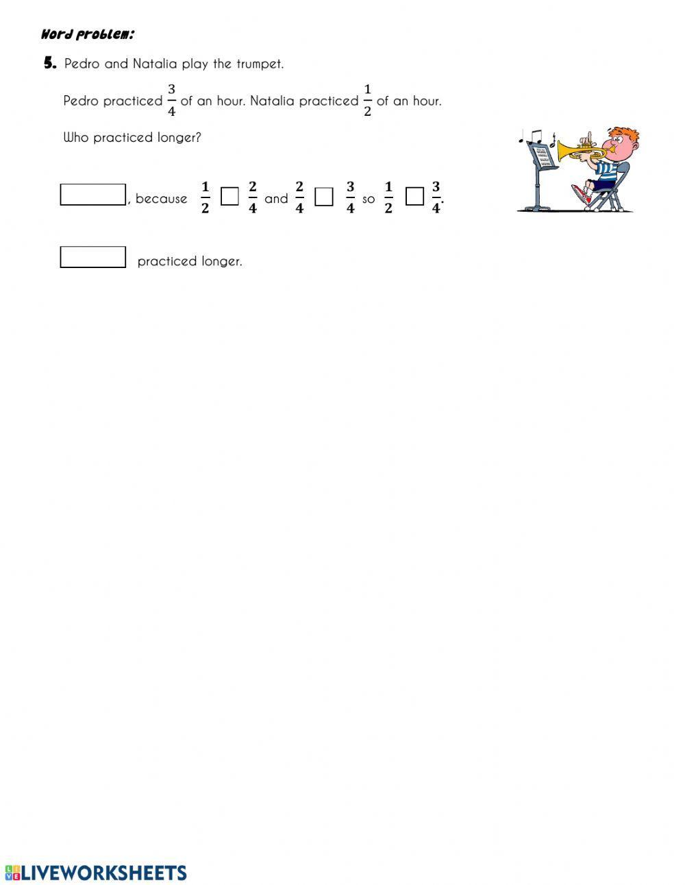 Compare fraction to 1, 1-2 (Practice)