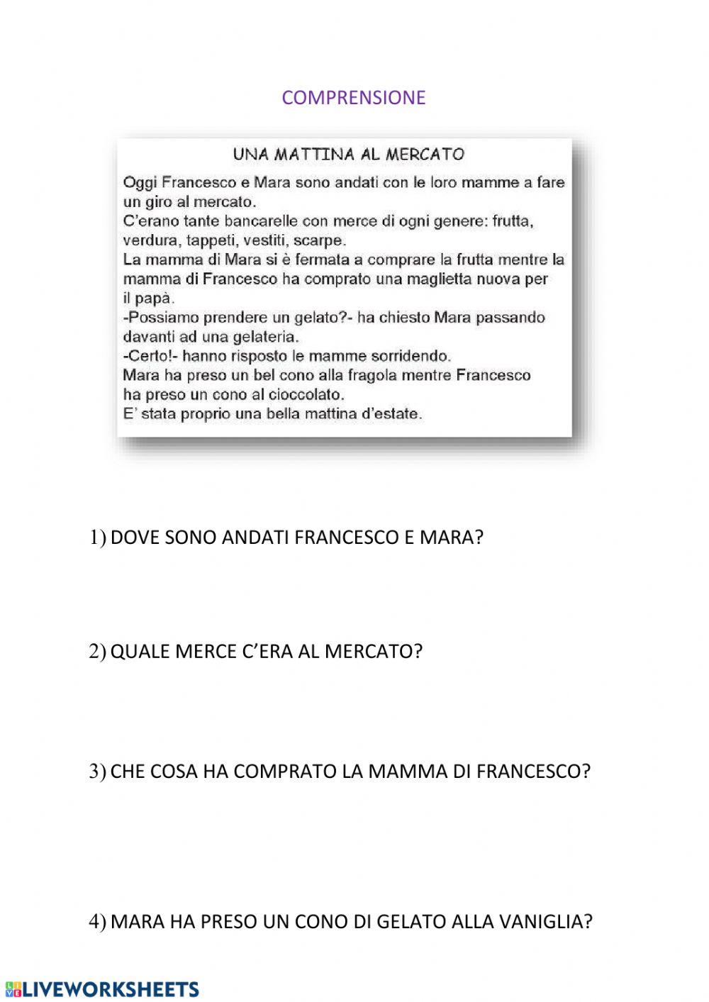 Comprensione del testo Comprensione del testo