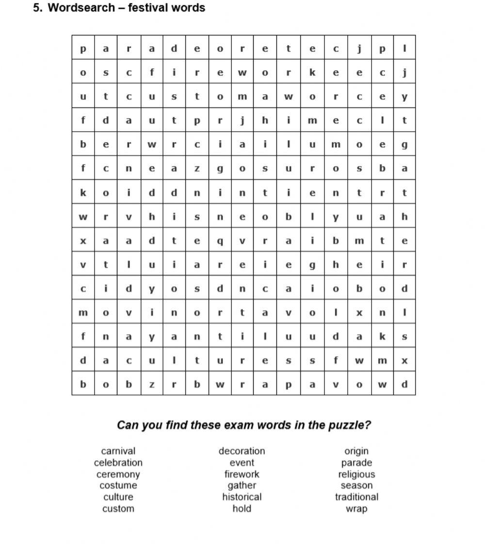 Festival wordsearch