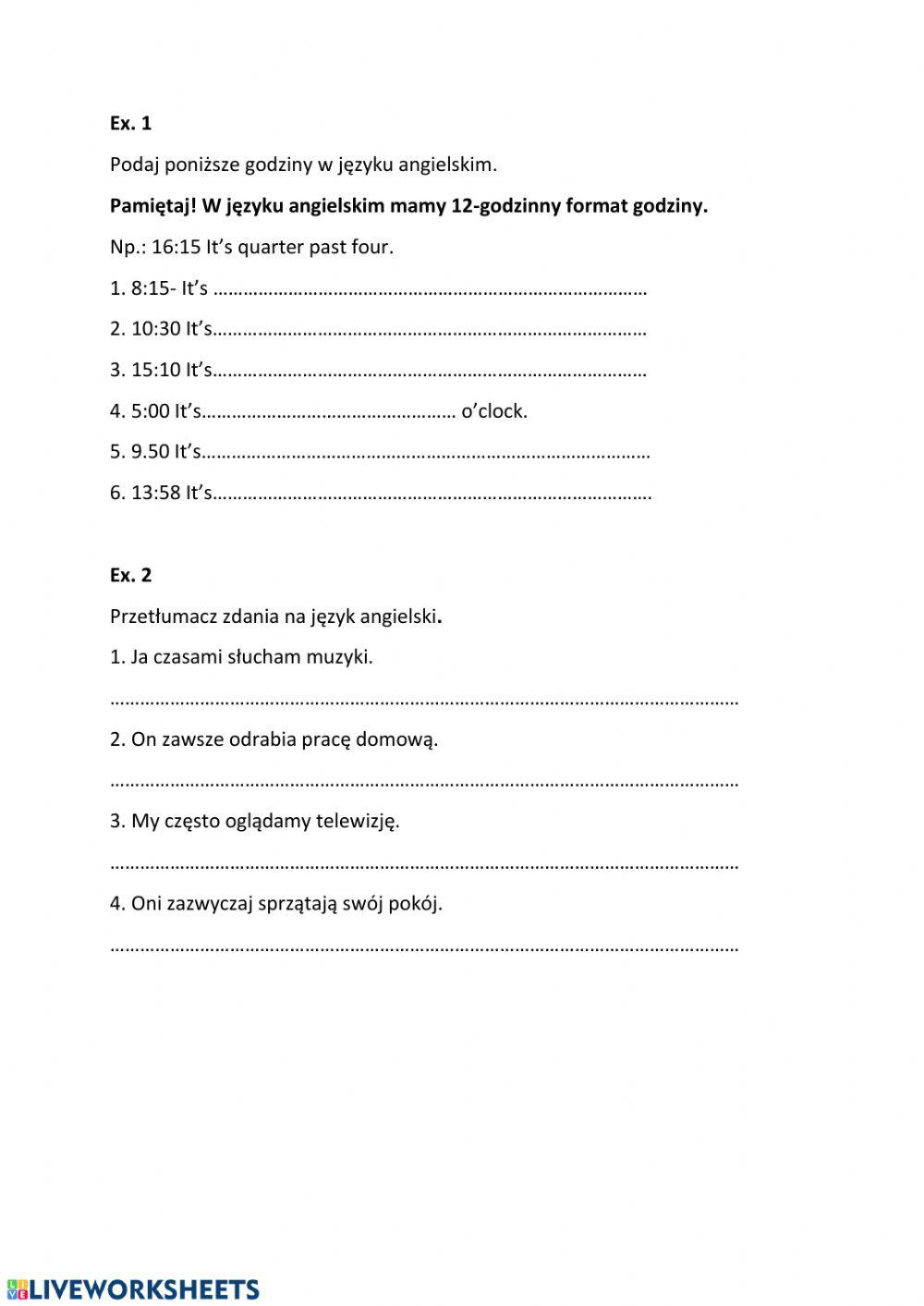 Telling the time, daily activities, adverbs of frequency