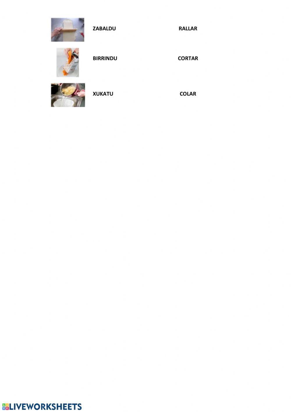 sukaldeko aditzak - verbos cocina