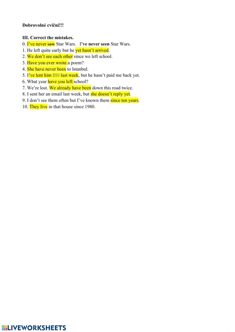 Present perfect - past simple practice