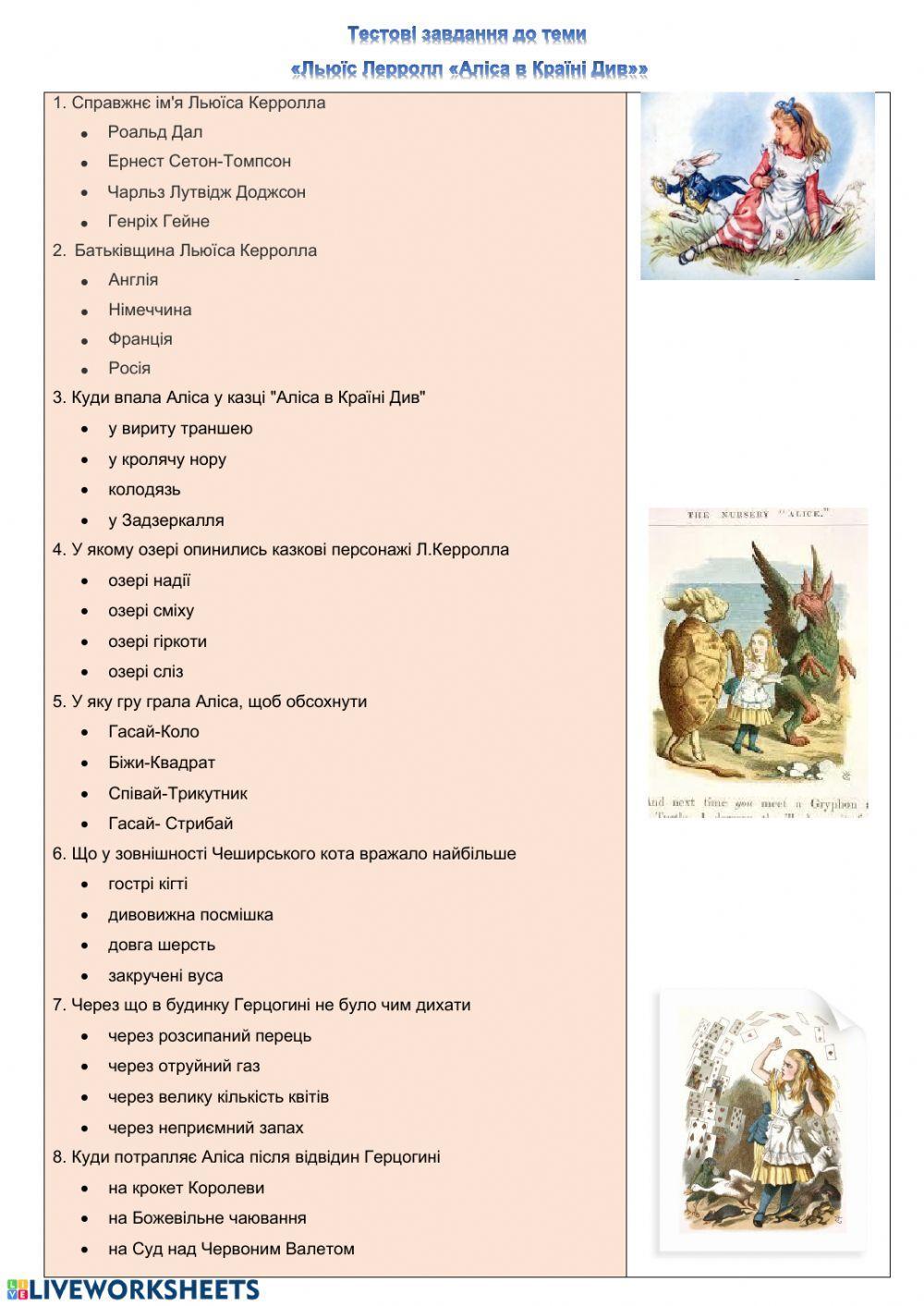 Тестові завдання -Аліса в Країні Див-