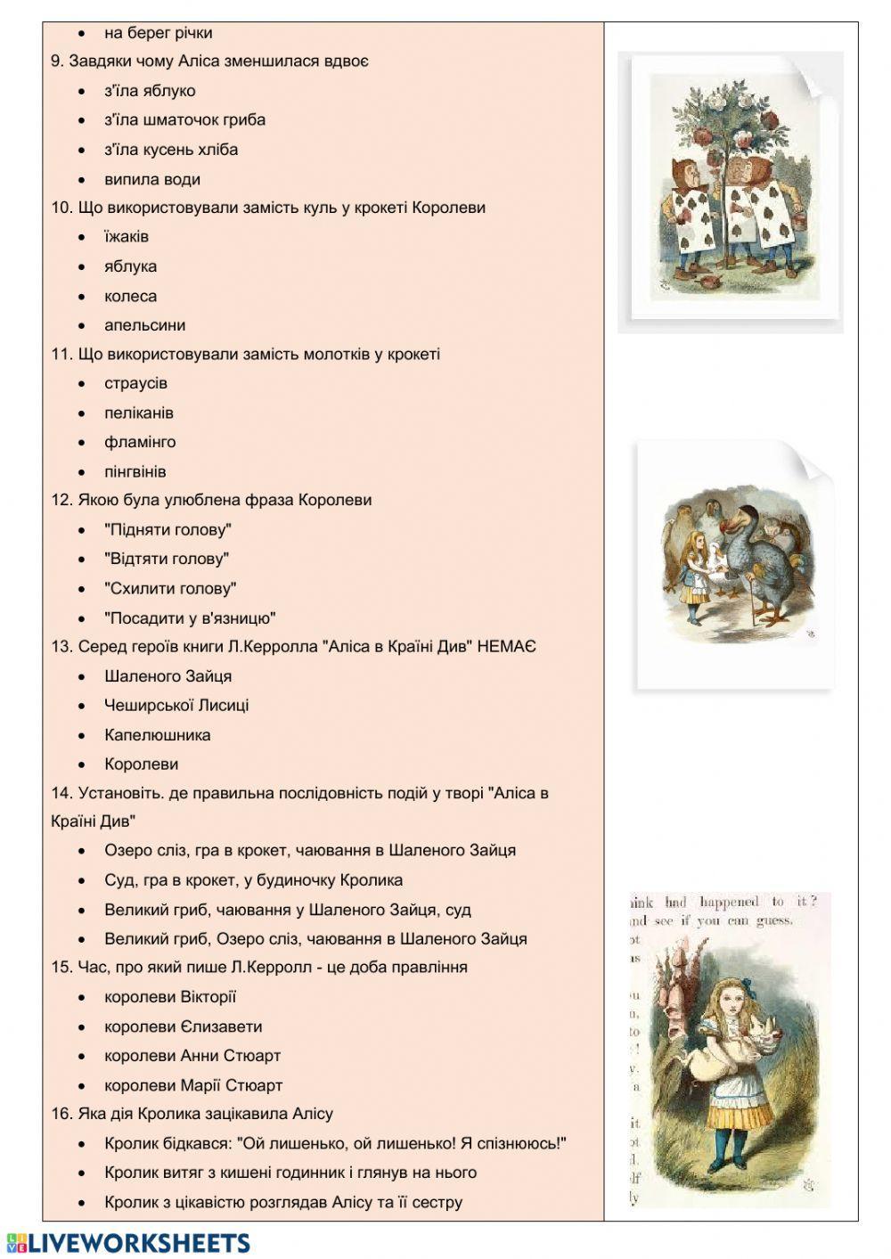 Тестові завдання -Аліса в Країні Див-