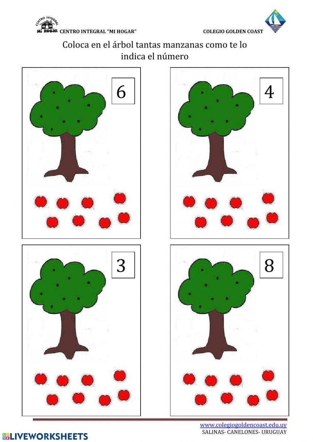 Coloca tantas manzanas como te lo indica el número 6,4,2,8