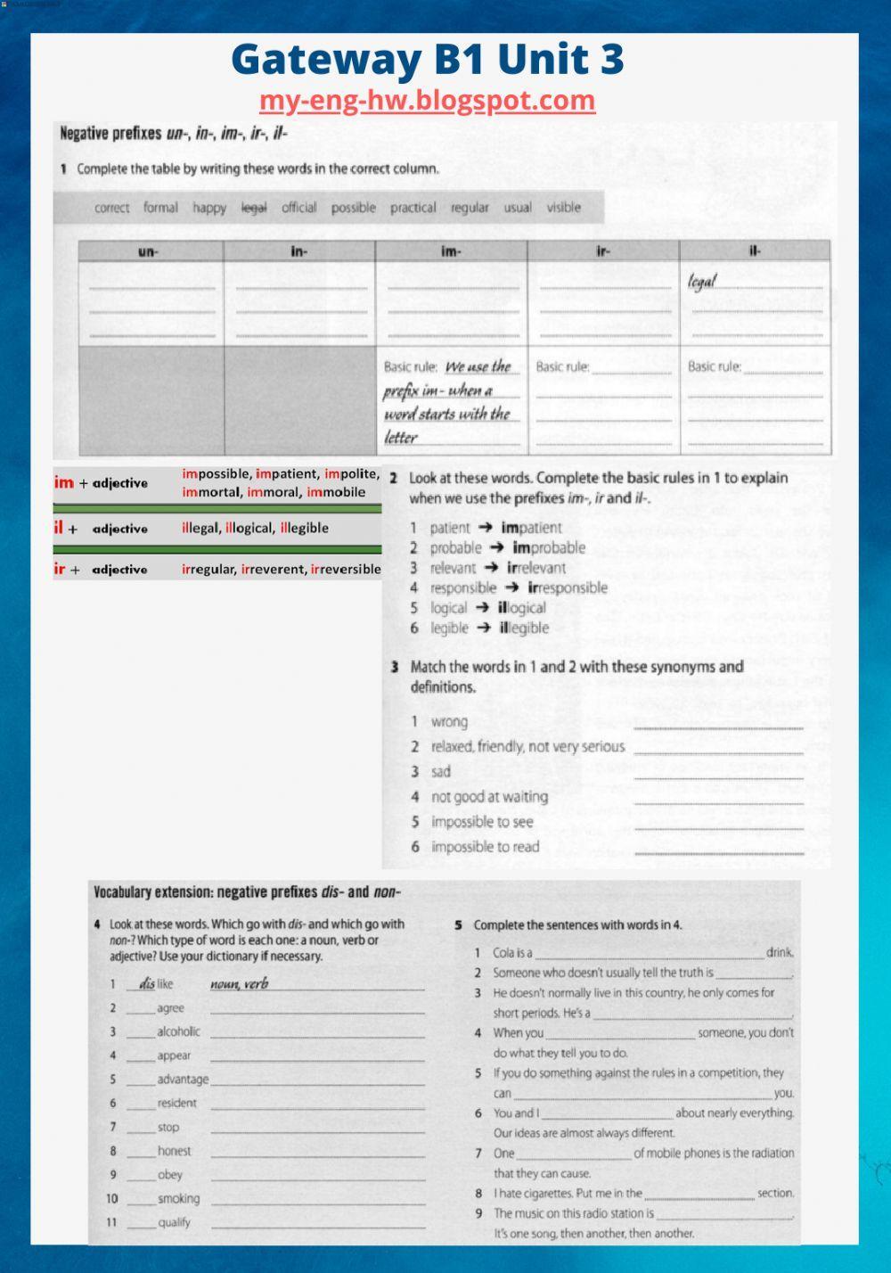 Negative prefixes exercise