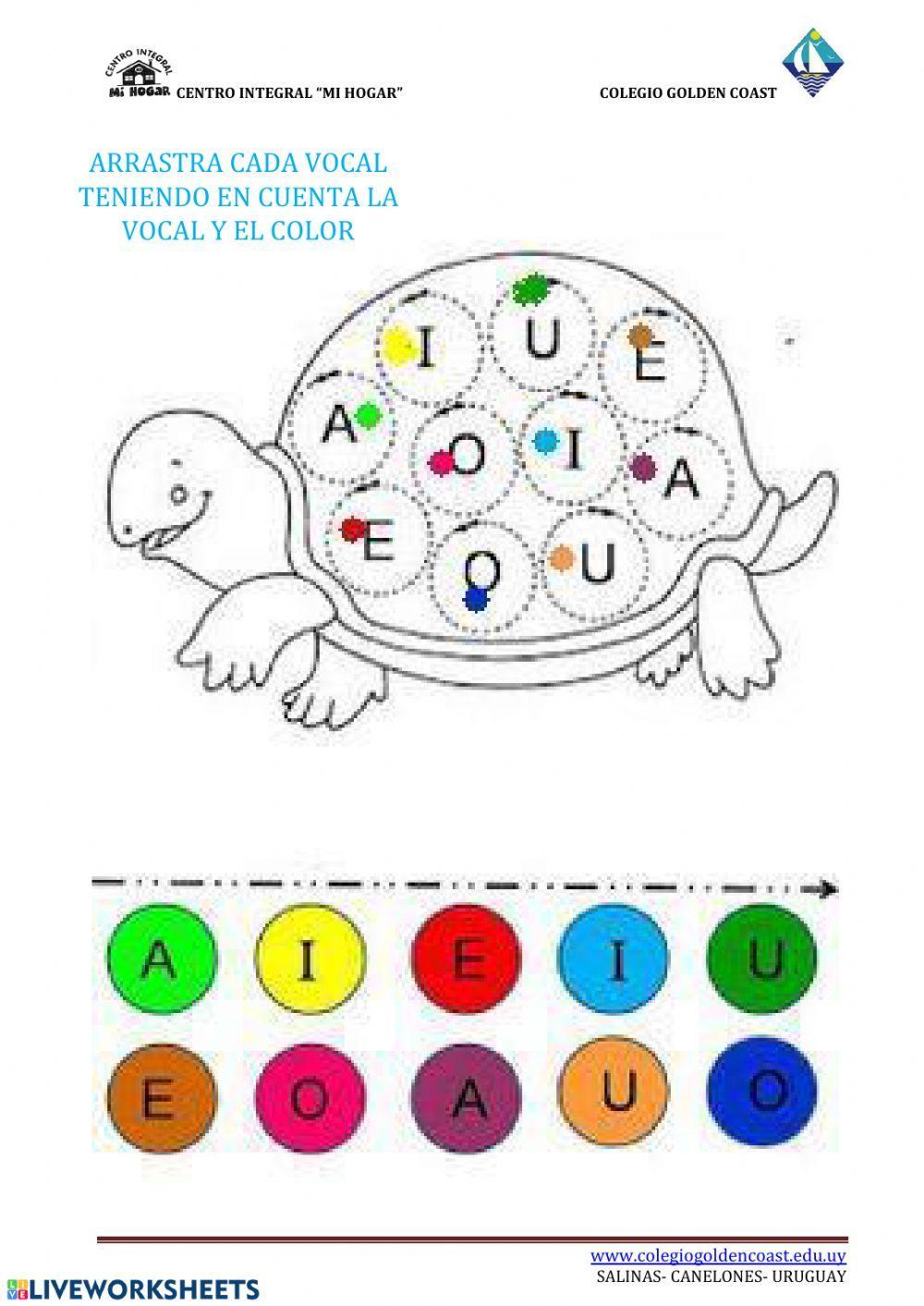 arrastra la vocal teniendo en cuenta el color