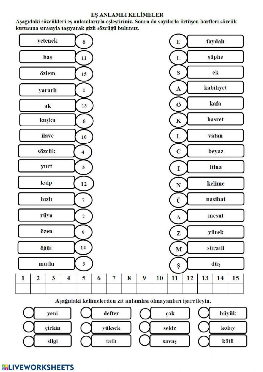 Eş ve zit anlamli keli̇meler
