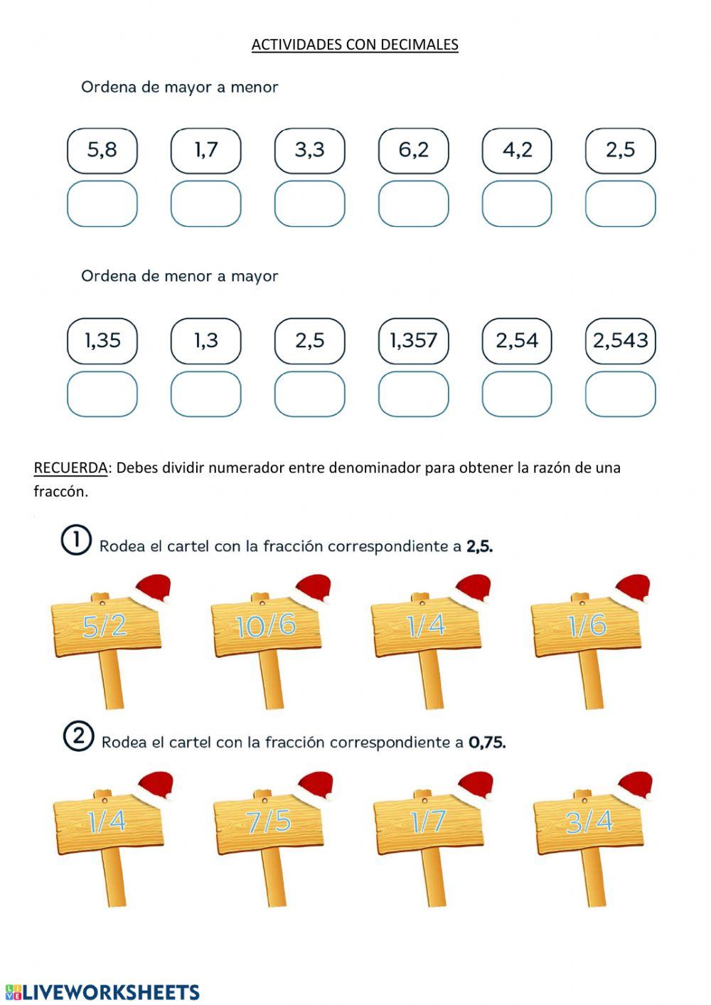 Actividad con decimales