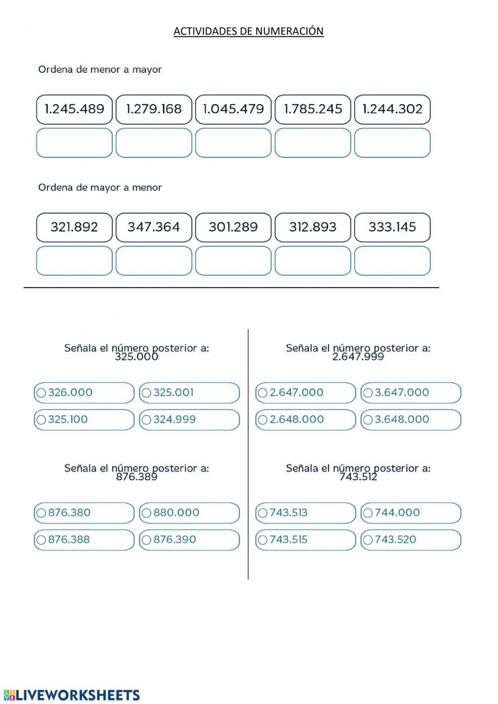 Actividades de numeración