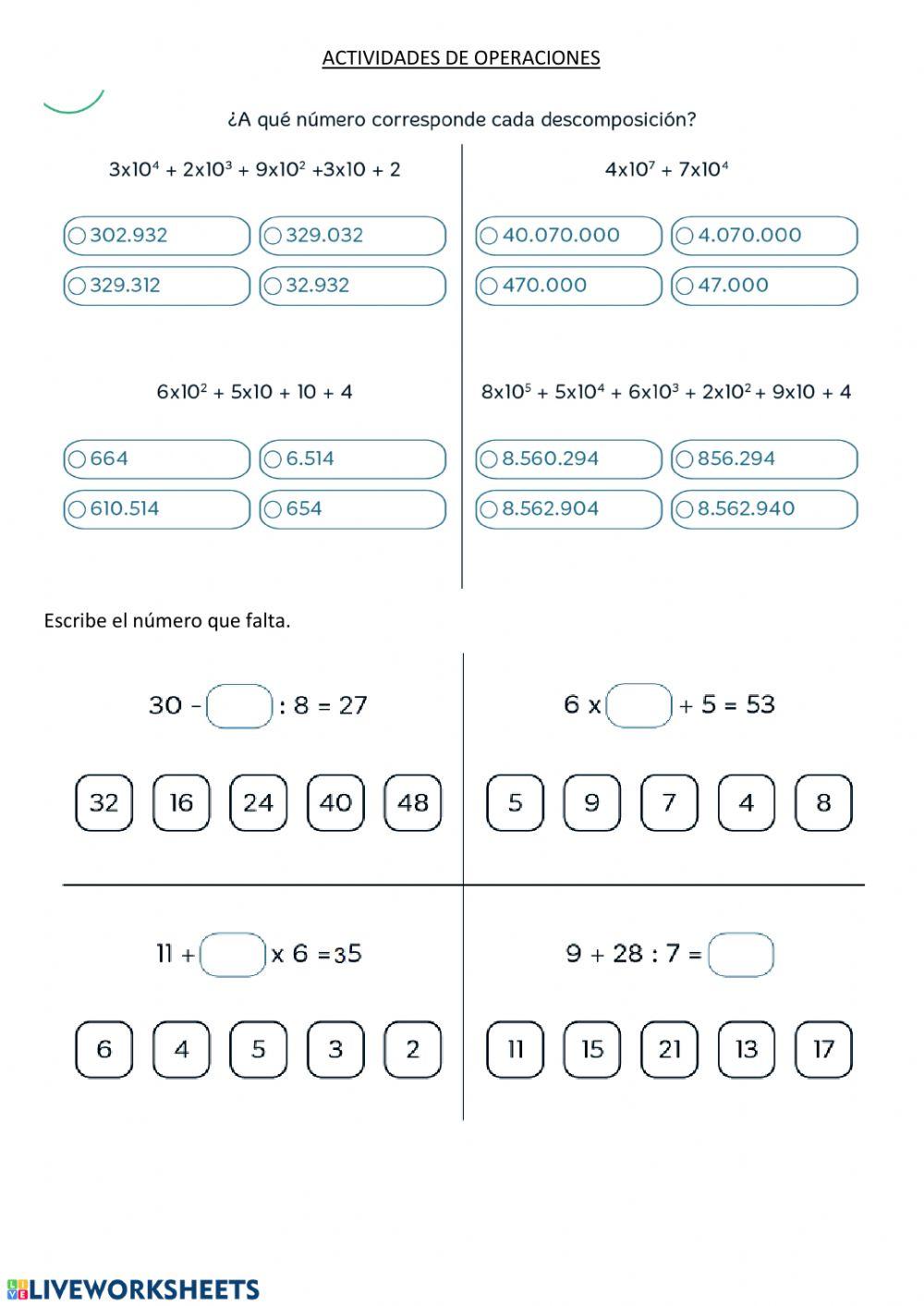 Actividades con operaciones