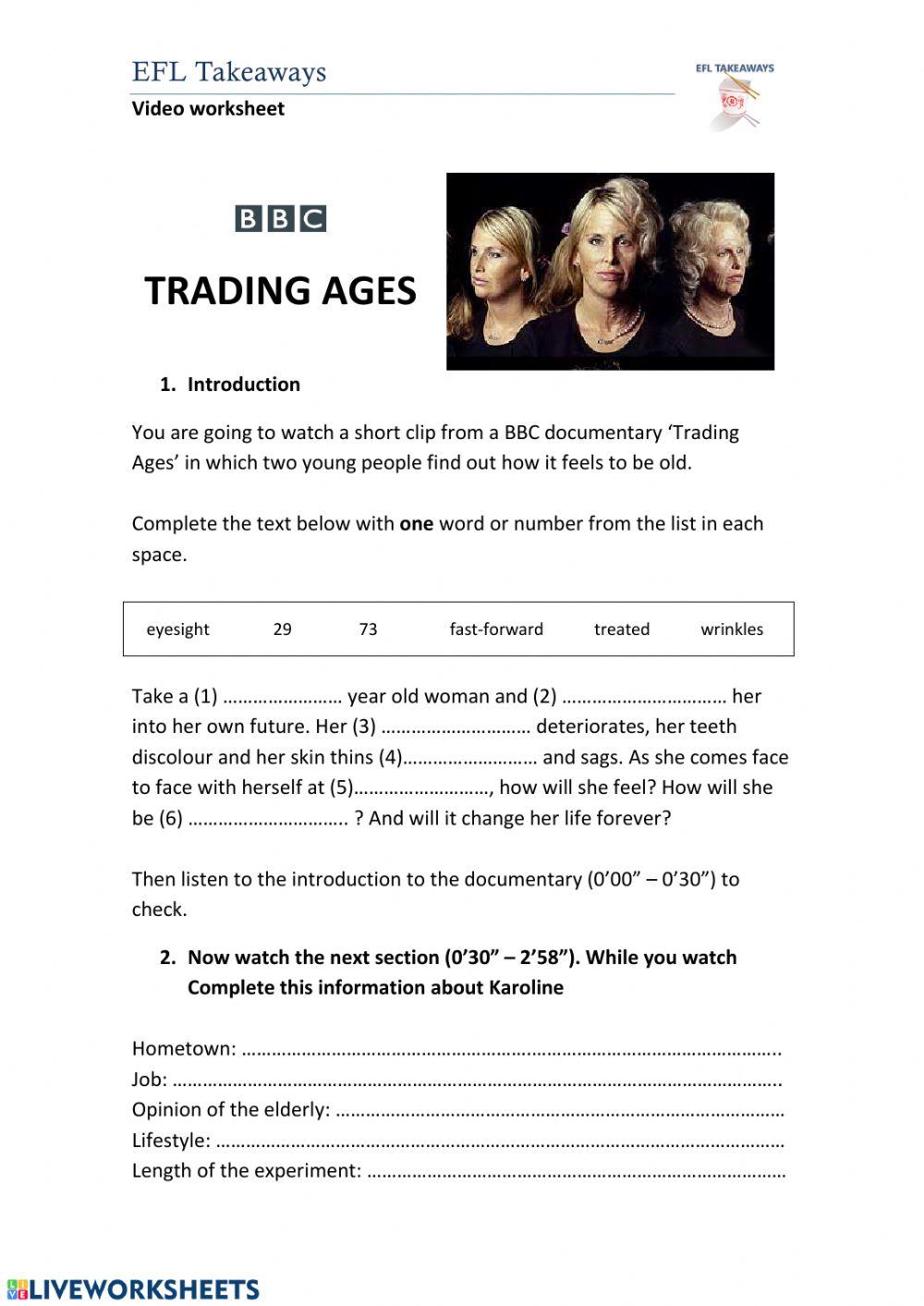 Trading Ages- English File Upper Intermediate. pag. 18, 19. 