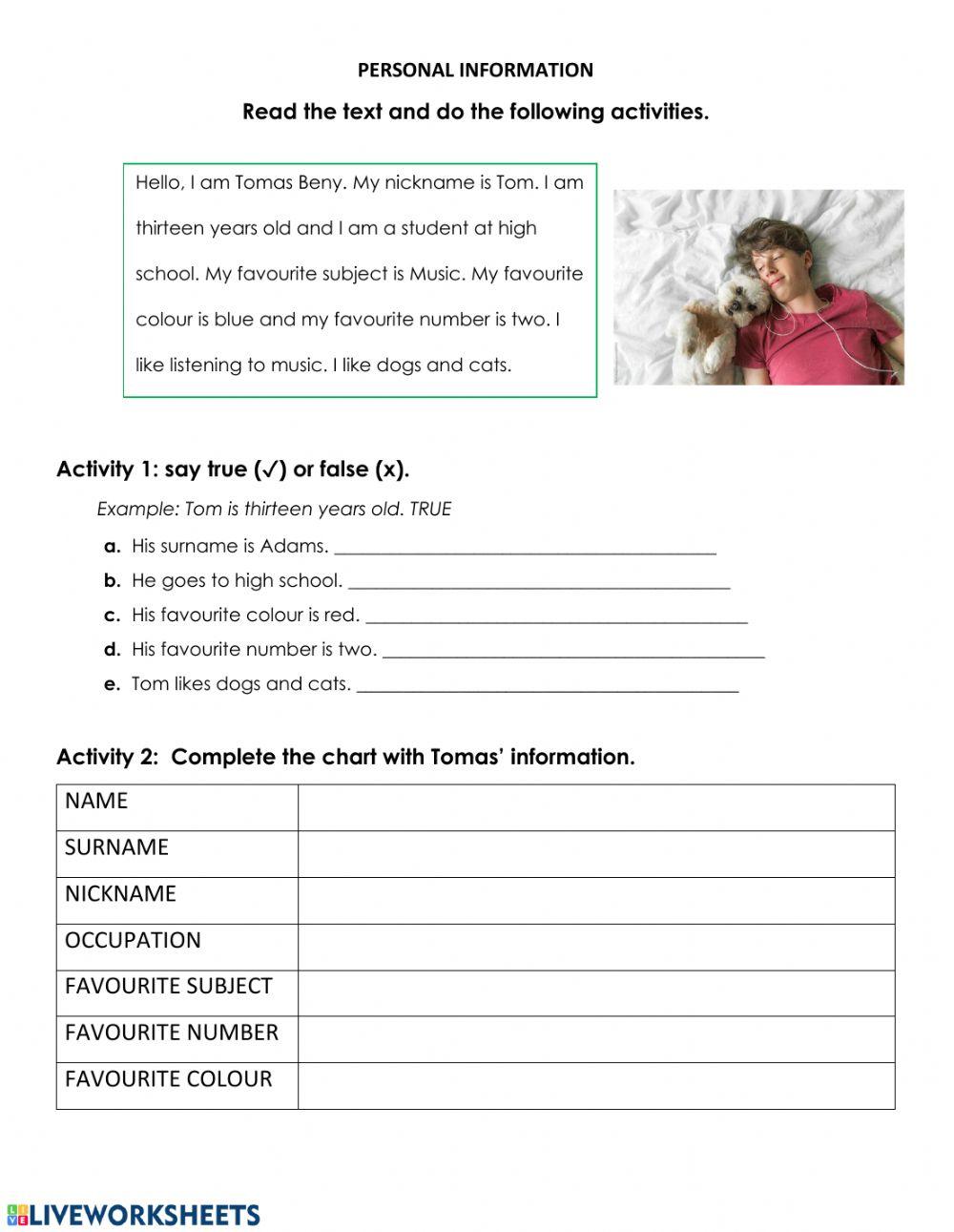 Personal information online worksheet for First | Live Worksheets
