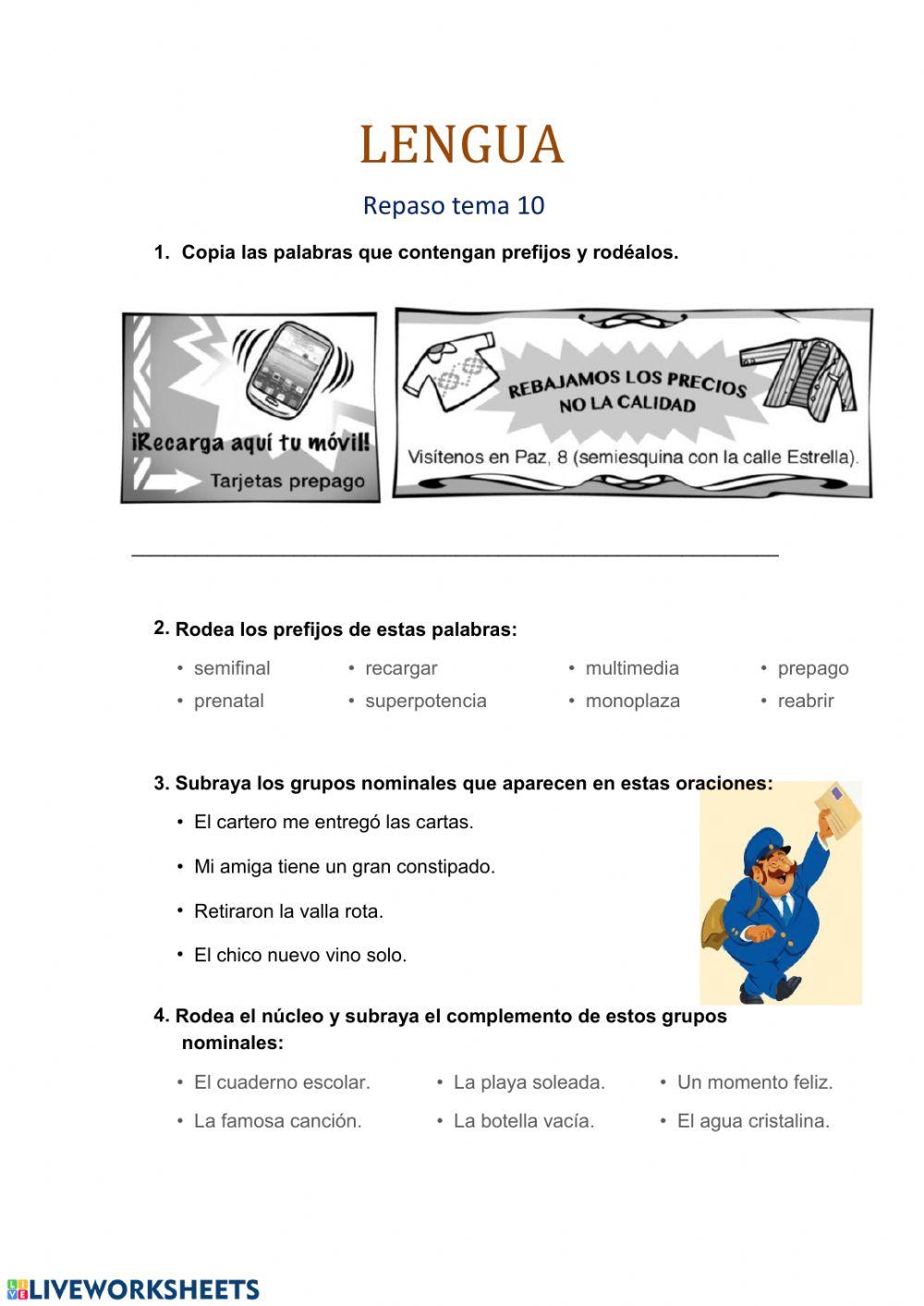 Repaso lengua tema 10