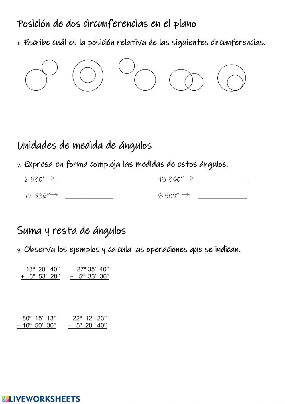 Posición circunferencias. Unidades de medida de ángulos