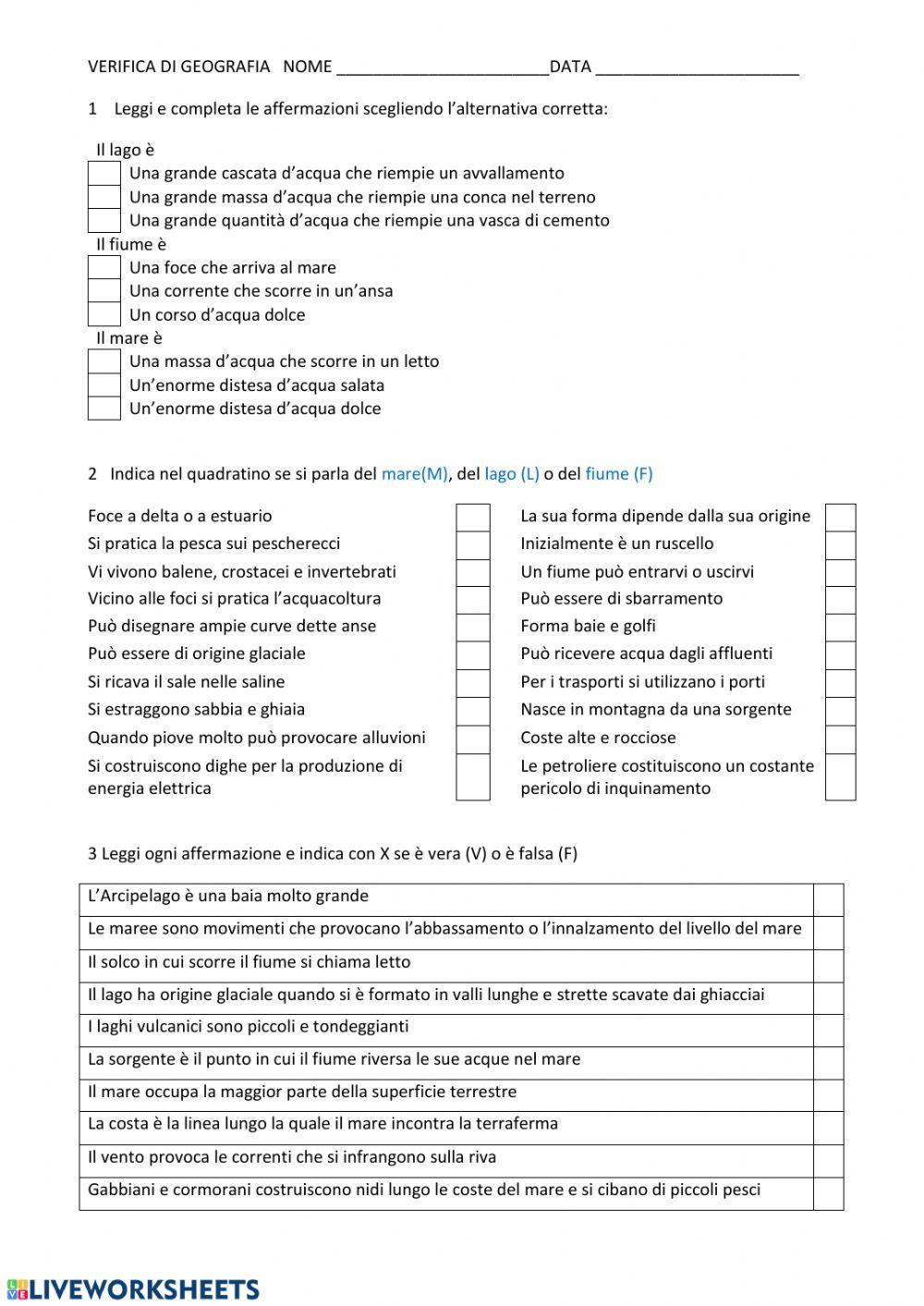 Geografia: Fiume-Lago-Mare