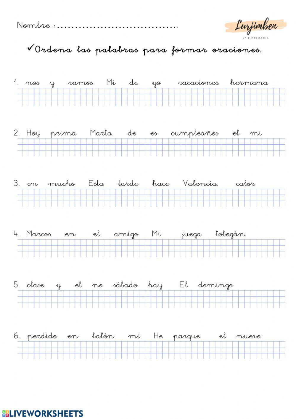 Ordenar palabras para formar oraciones