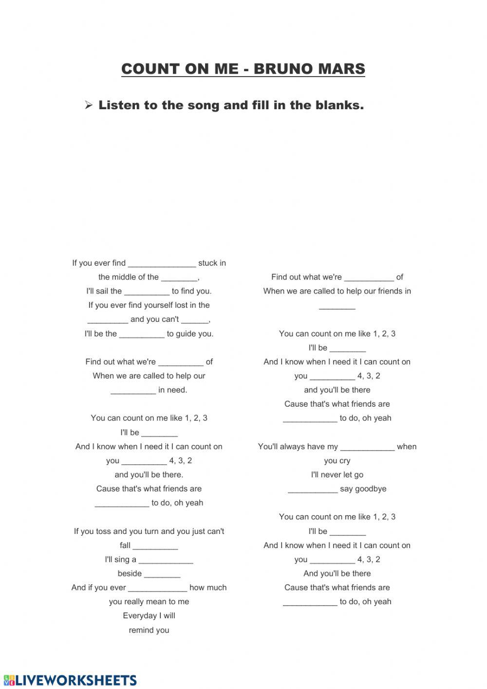 Bruno Mars - Count on me - Fill in the blanks