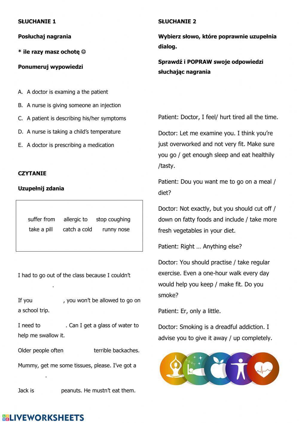 Illnesses and symptoms - listening and reading