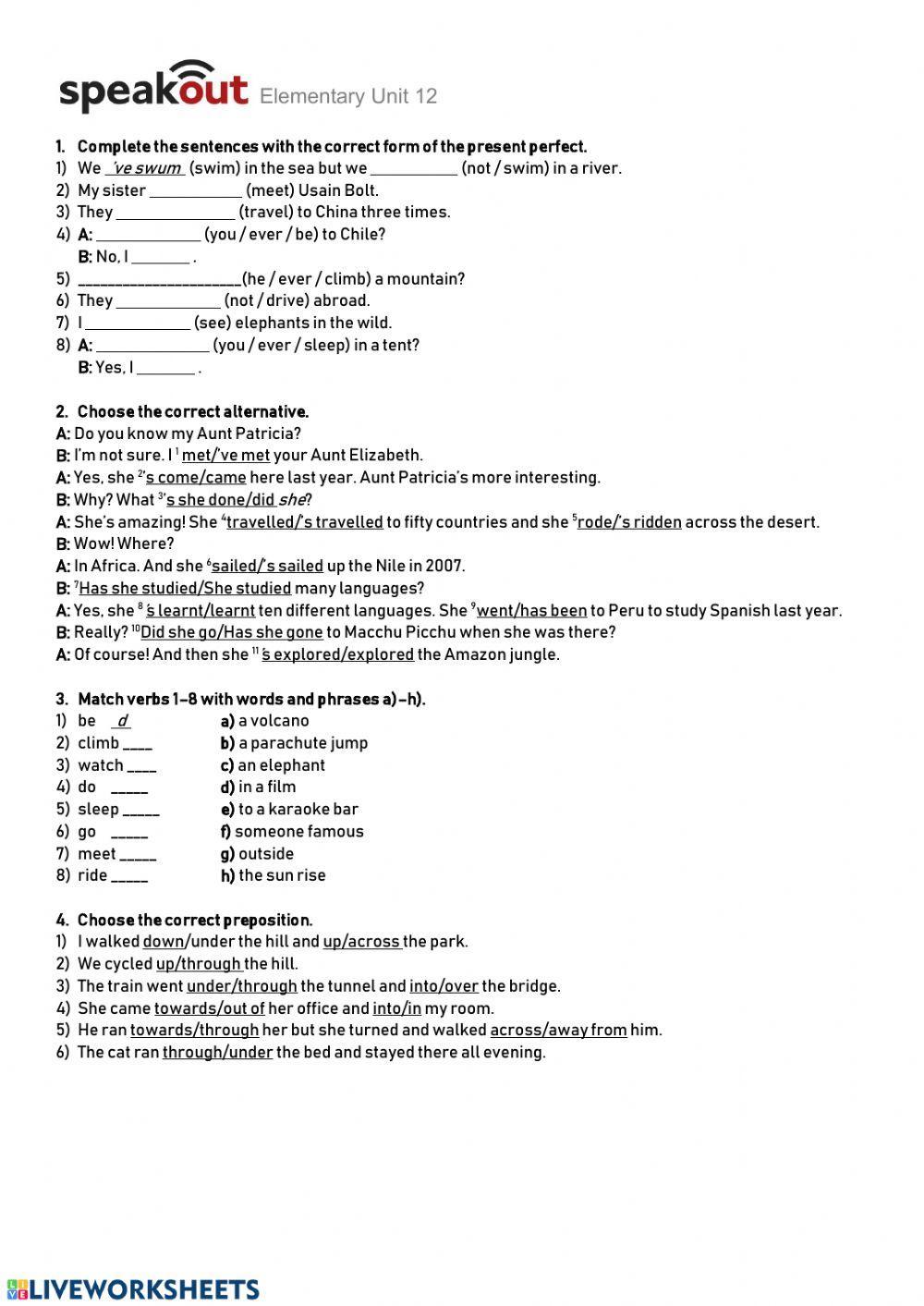 Revision Unit 12 - Speakout Elementary