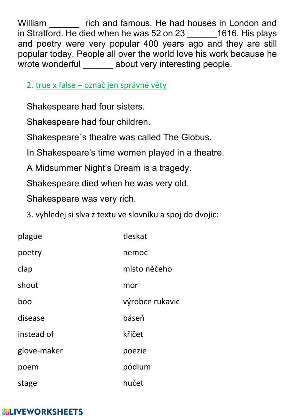 Shakespeare - life - past simple