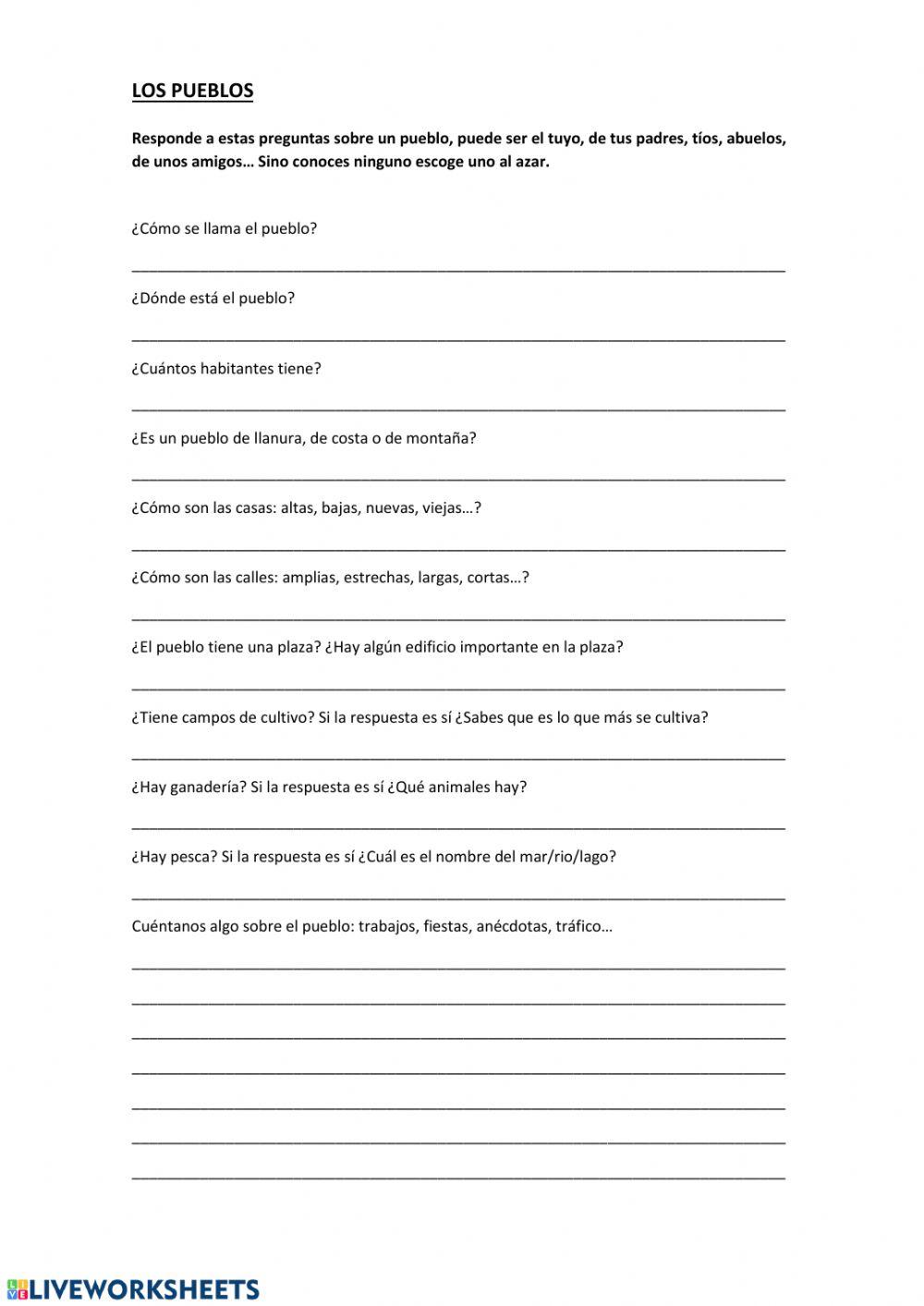 Escribe sobre un pueblo